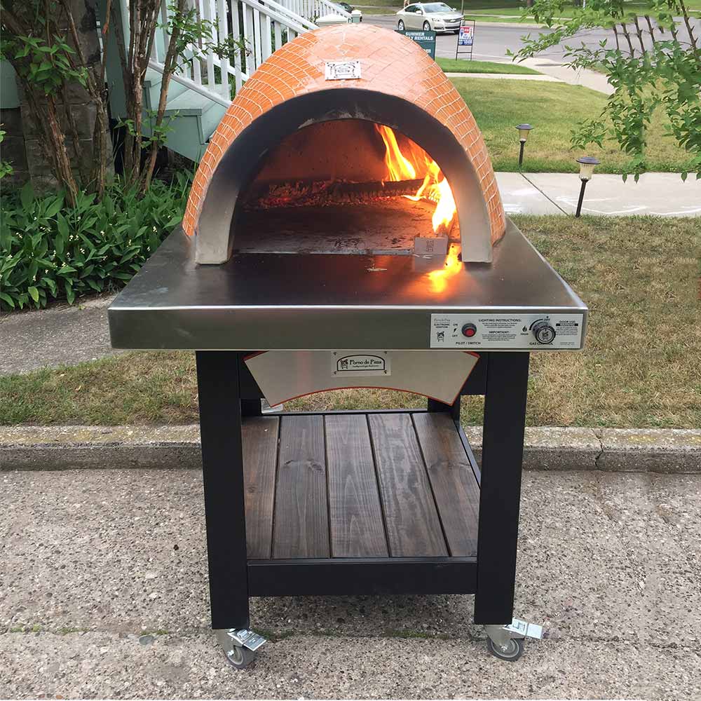 HPC Fire FDP-FORNO-EI Forno Dual Fuel Wood & Gas Countertop Glass Tile Pizza Oven on Cart