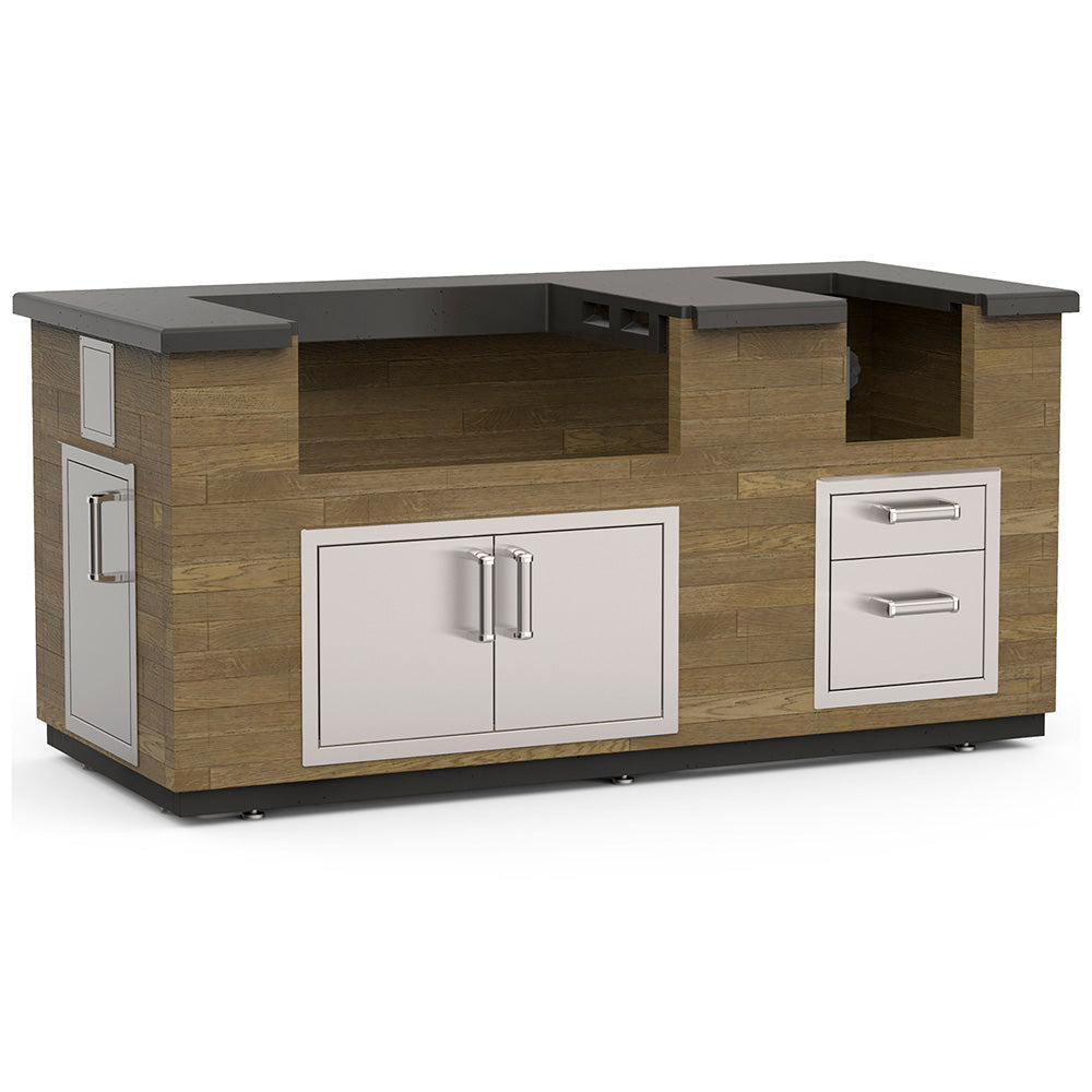 Fire Magic Reclaimed Wood Complete Outdoor Kitchen Island Bundle with, Doors, Drawers and Timer Box, French Barrel Oak Finish