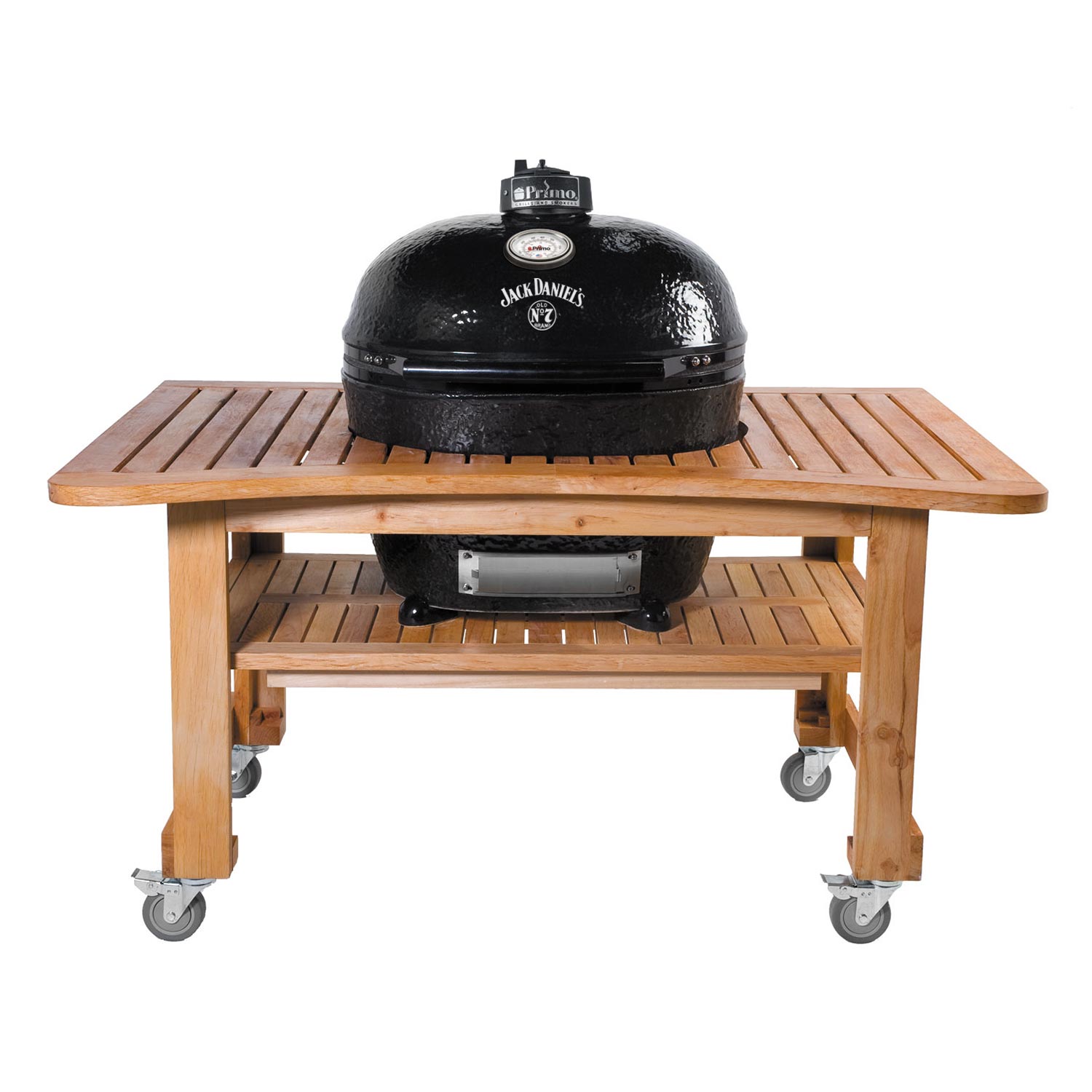 Primo CXLHJ-600 Jack Daniel's Edition Extra Large Oval Ceramic Charcoal Kamado Grill, Curved Cypress Table
