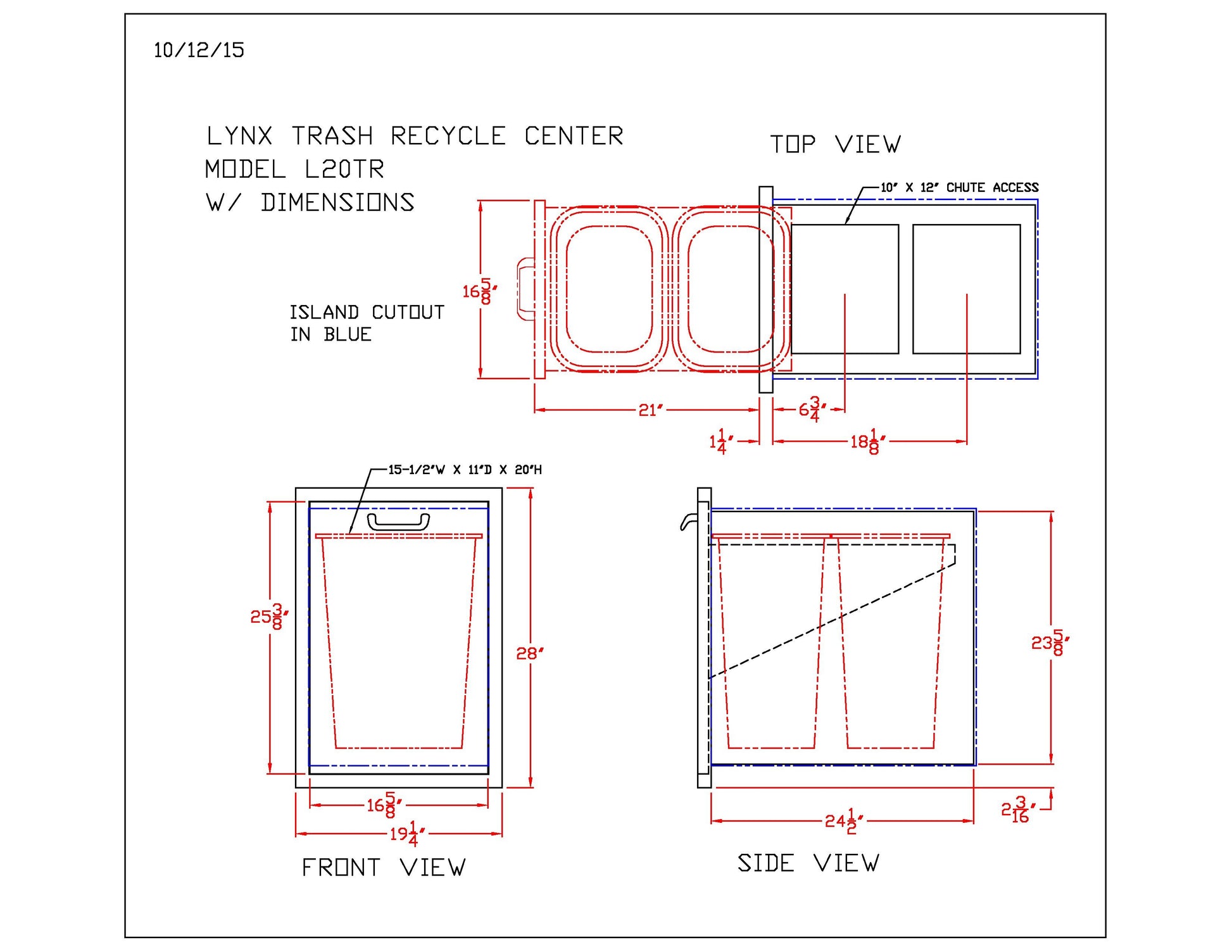 Lynx Professional Trash and Recycle Bin Drawer, 19.25x28-Inch