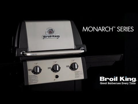 Broil King MON-390 Monarch 390 3-Burner Grill on 2-Wheel Cart with Side Burner, 22-Inches