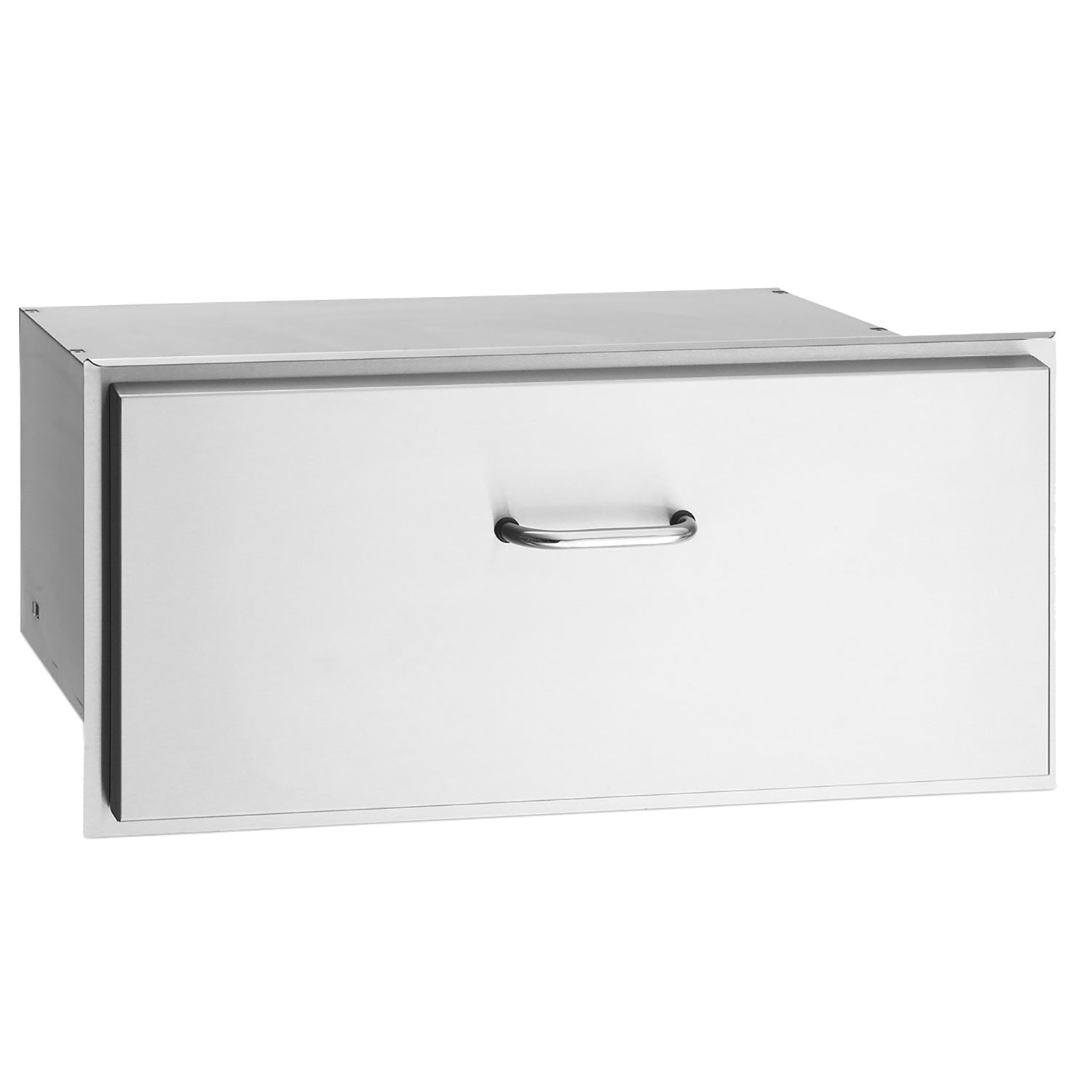 Outdoor grill masonry drawer with brushed metal handle