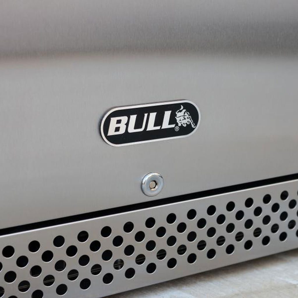 Outdoor refrigerator logo panel with perforated vents