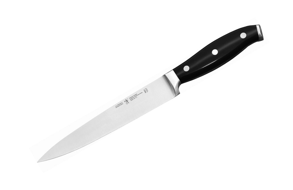 Henckels International forged utility knife with black handle and rivets, 6-inch blade