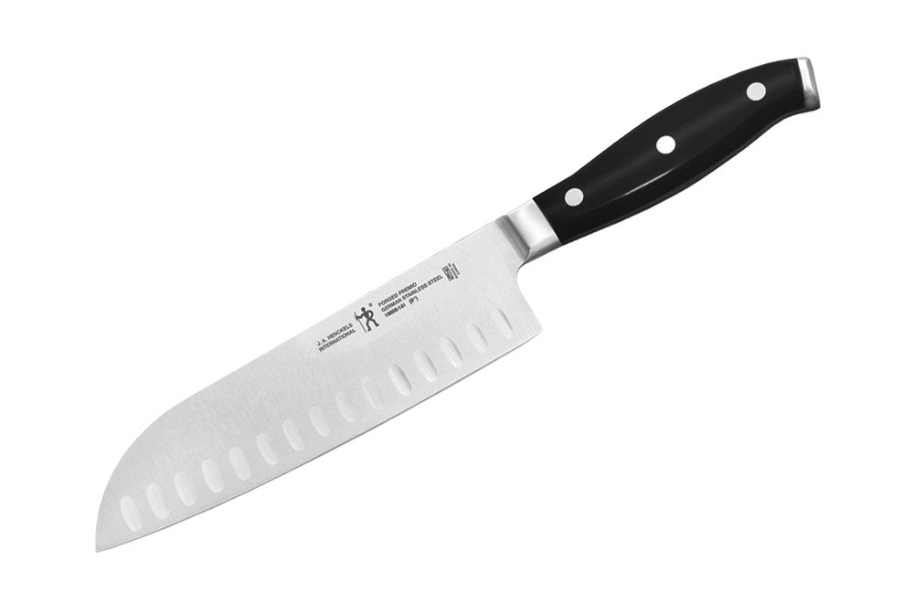 Henckels Premio 5-inch hollow-edge Santoku knife with black handle