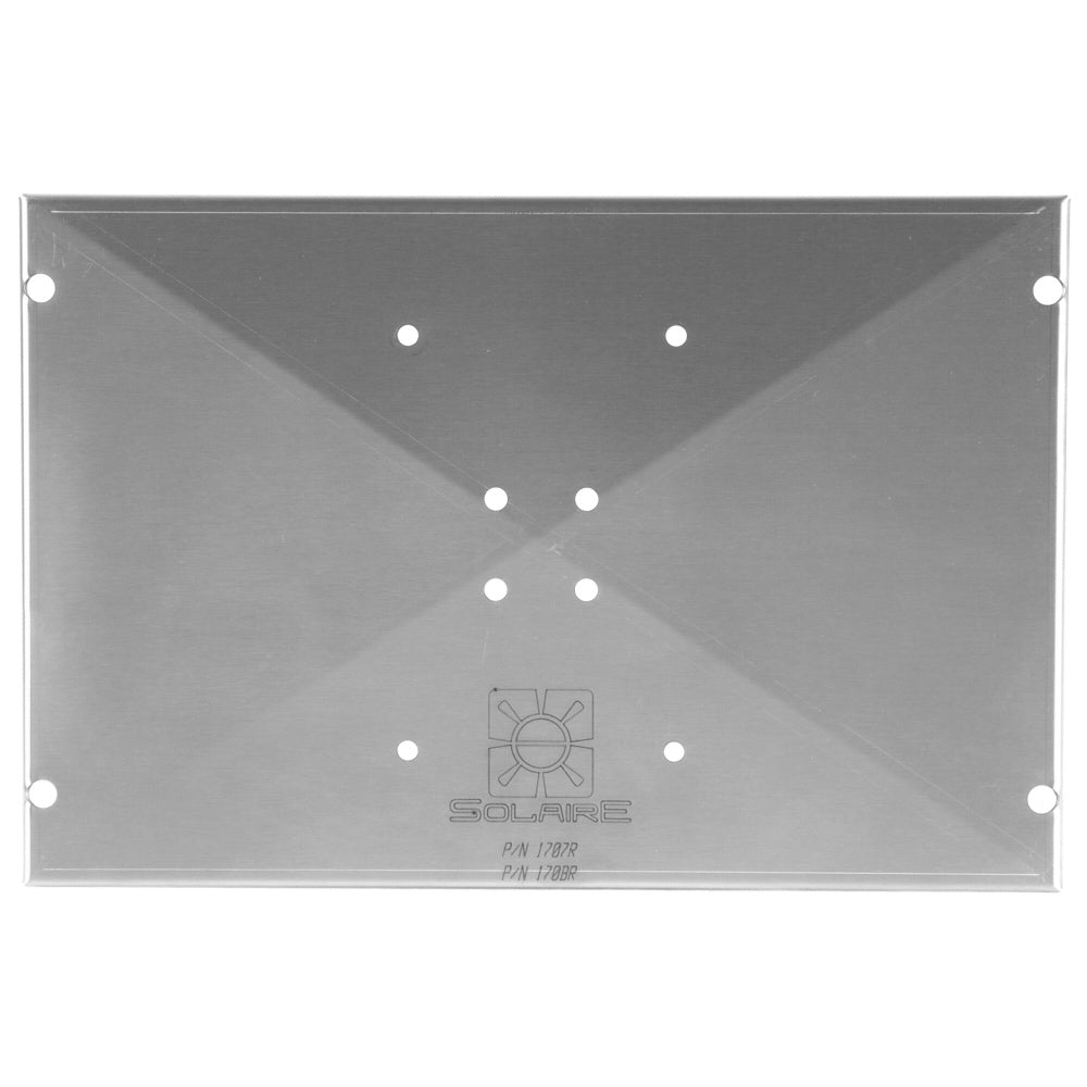 Stainless steel grill tripod mount plate with corner holes and center logo