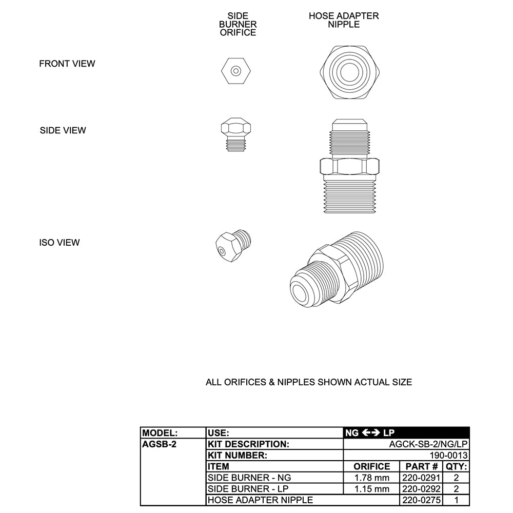 Alfresco Conversion Kit for Side Burners NG to LP