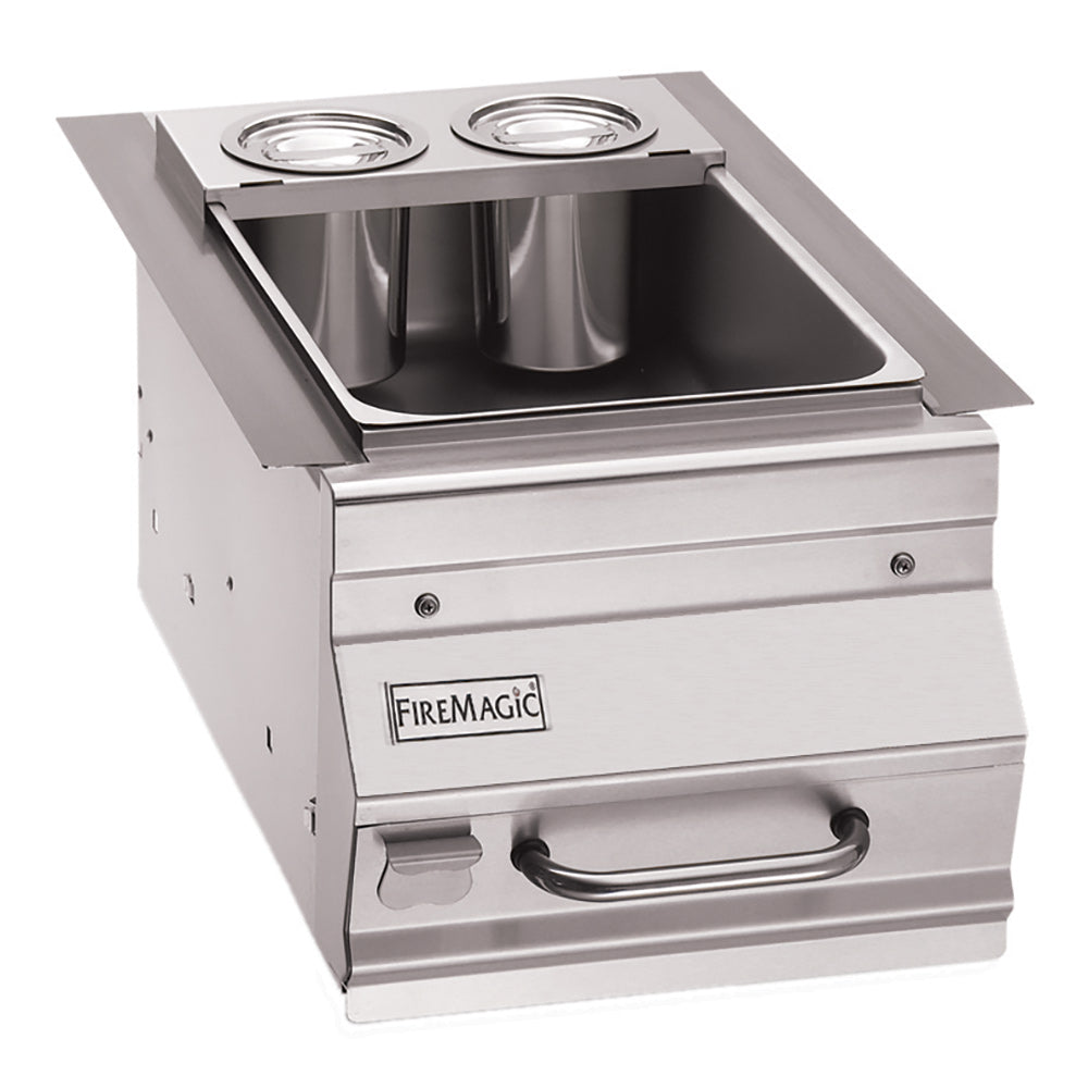 Stainless steel built-in bar caddy with two cup holders and front drawer handle