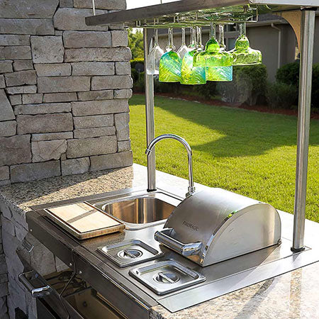 Stainless steel beverage butler with countertop sink and arched faucet