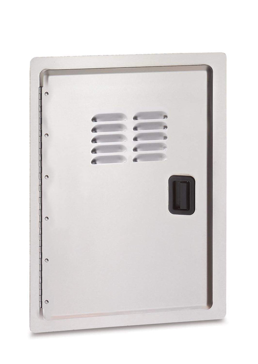 Metal louvered single access door panel with vent grilles and recessed latch