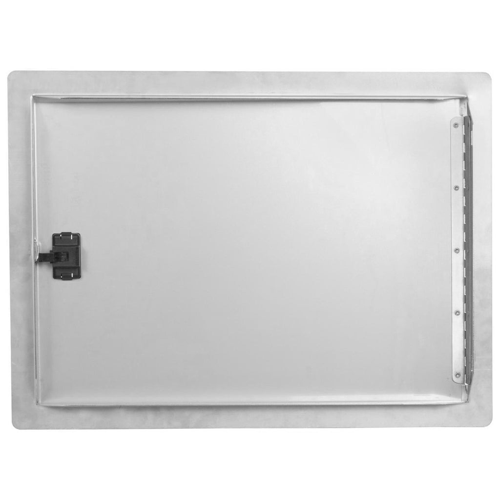 Stainless steel single access door with mounting brackets and dark latch