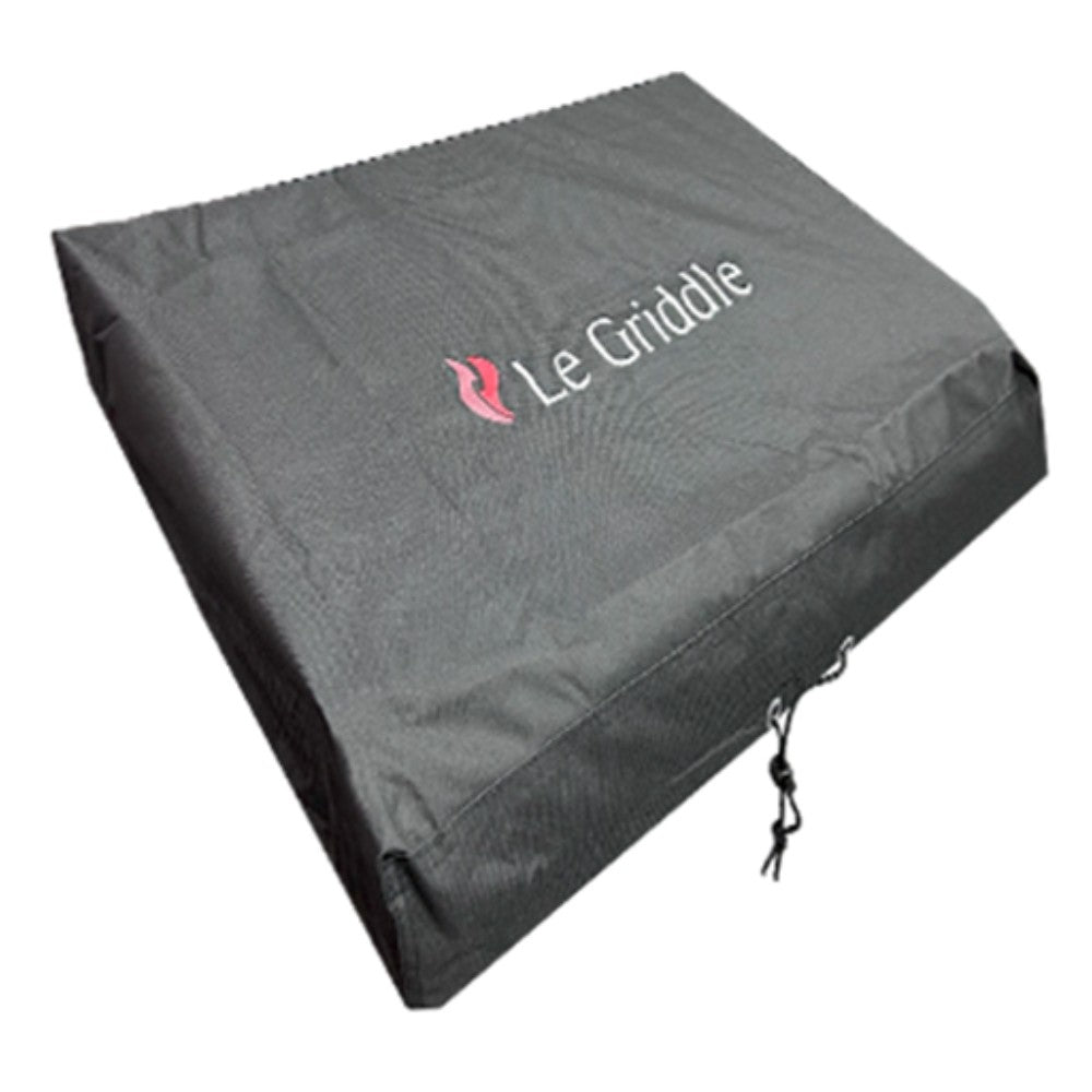 Dark vinyl griddle cover with Le Griddle logo and drawstring ties