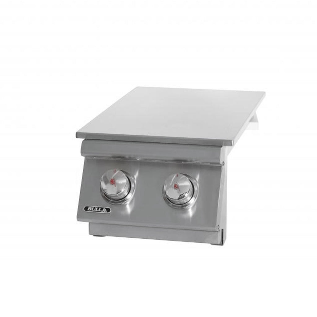 Stainless steel side burner with square lid and two control knobs