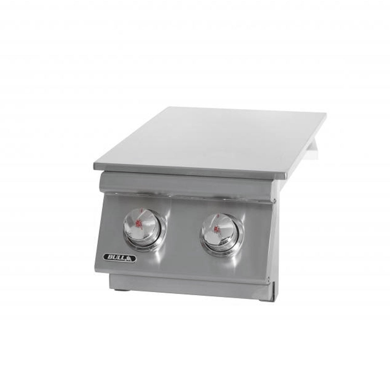 Stainless steel side burner with square lid and two control knobs