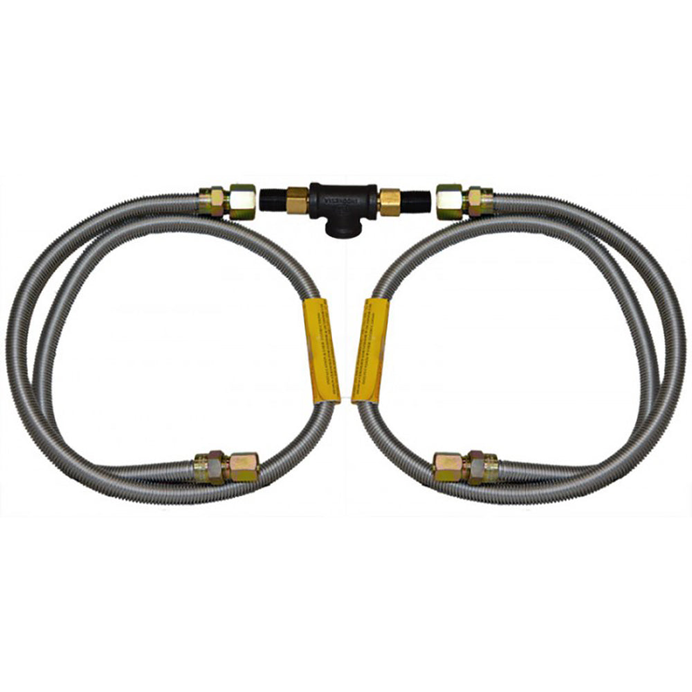 Stainless steel flex connector with brass fittings and black center coupler