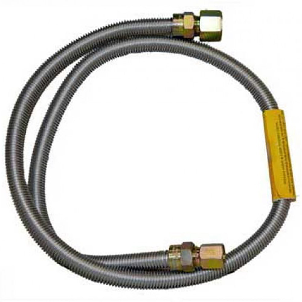 Fire Magic stainless steel flex connector with brass end fittings and green caps