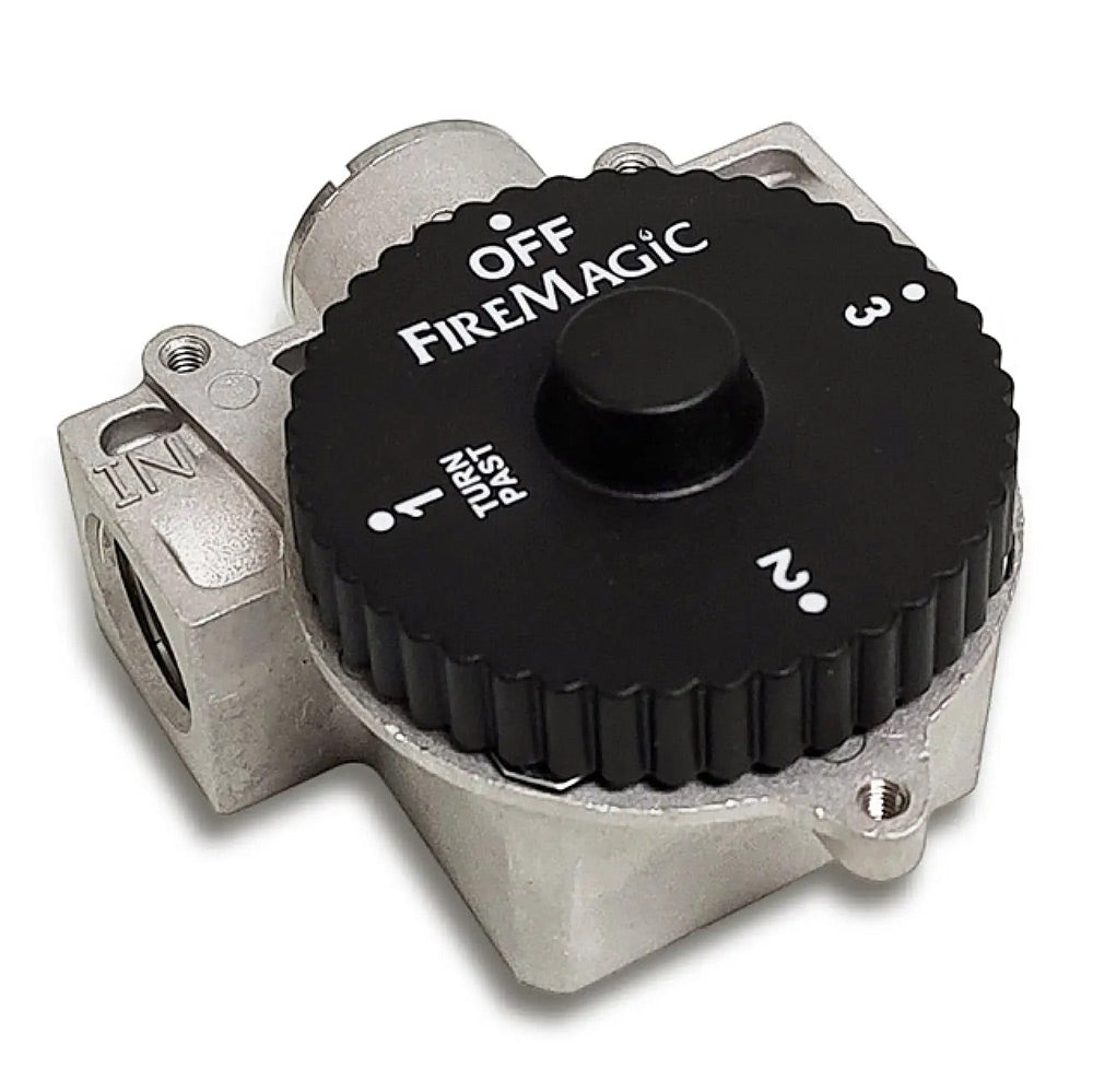 Automatic timer safety shut off valve with black FIREMAGIC dial and metal housing