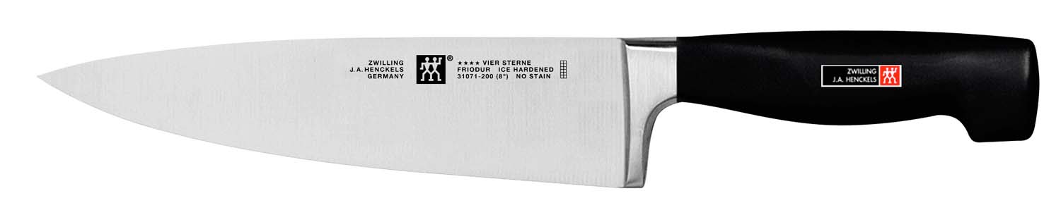 Zwilling J.A. Henckels Four Star 8-inch chef's knife, stainless blade, black handle