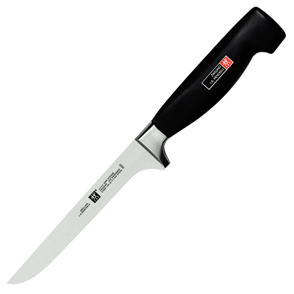 Flexible boning knife with 5.5 in stainless steel blade and black ergonomic handle