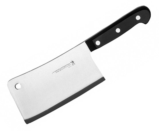 Stainless steel meat cleaver with black handle and three rivets