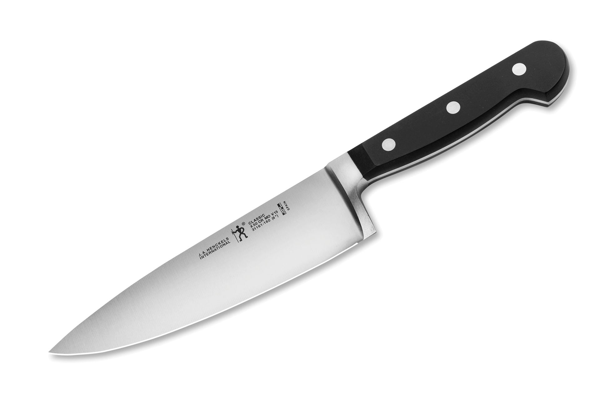 Henckels International 6-inch chef's knife, black handle, silver blade