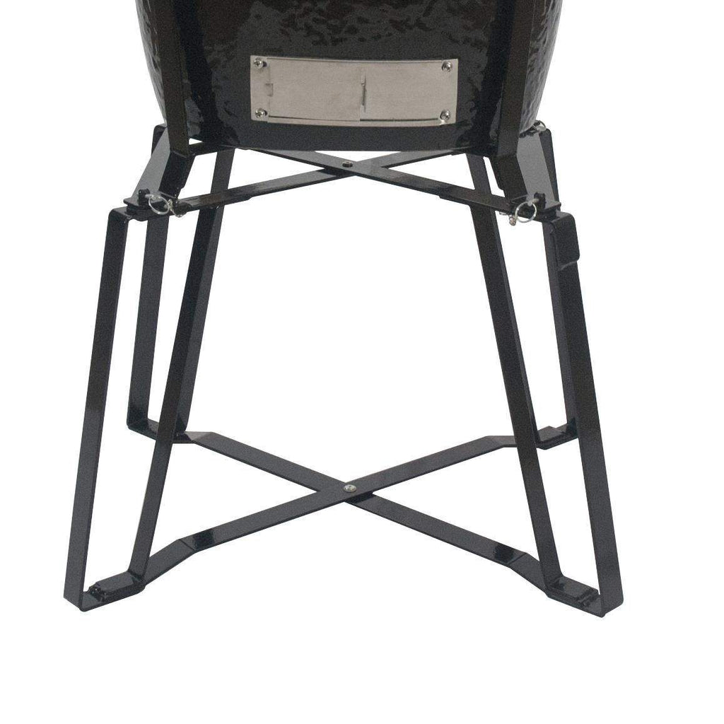 Portable metal oval base stand, black folding frame with mounting plate and cross braces