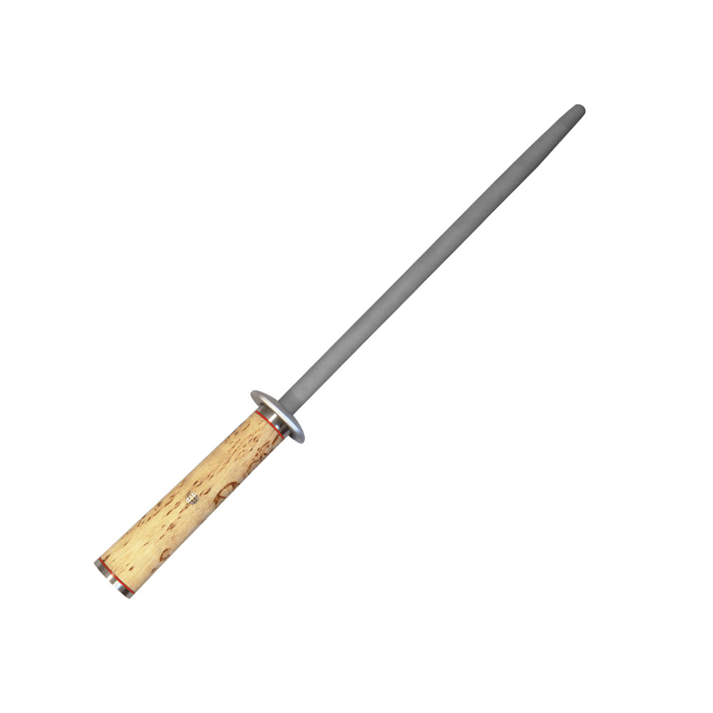 Sharpening steel with wood handle and metal end cap, 9-inch rod