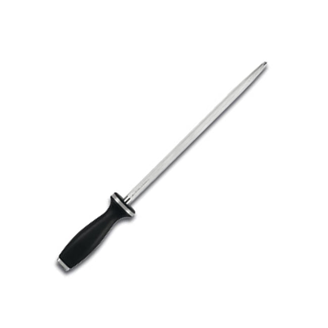 Zwilling J.A. Henckels sharpening steel with black handle, stainless end cap