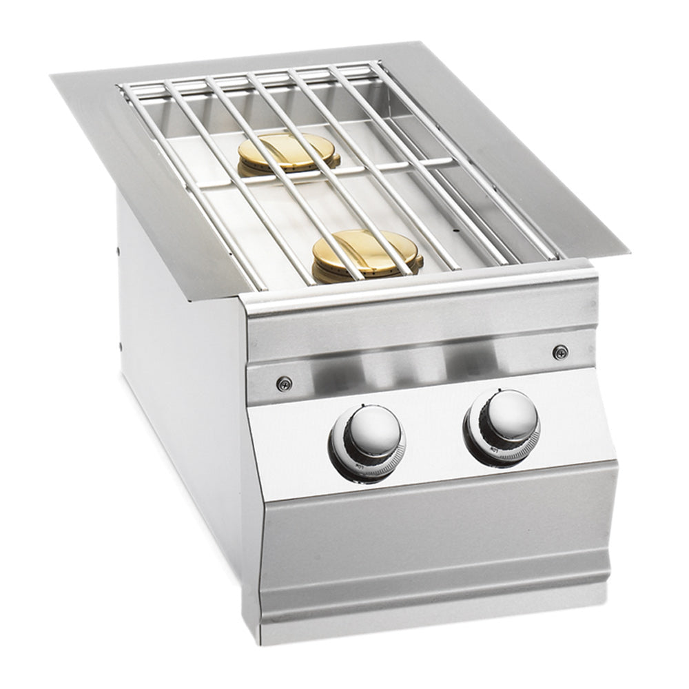 Stainless steel built-in double side burner station with two gas knobs and burner grates
