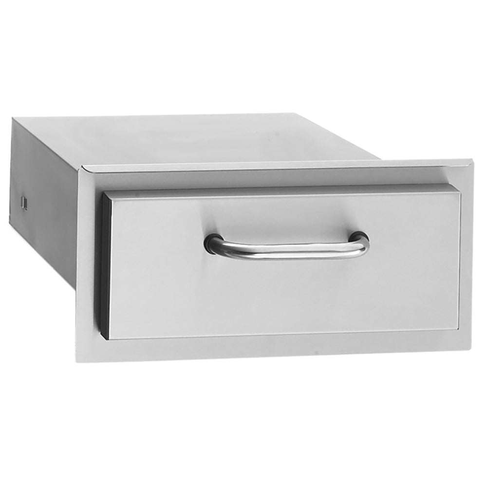 Metal single drawer with curved pull handle, rectangular opening