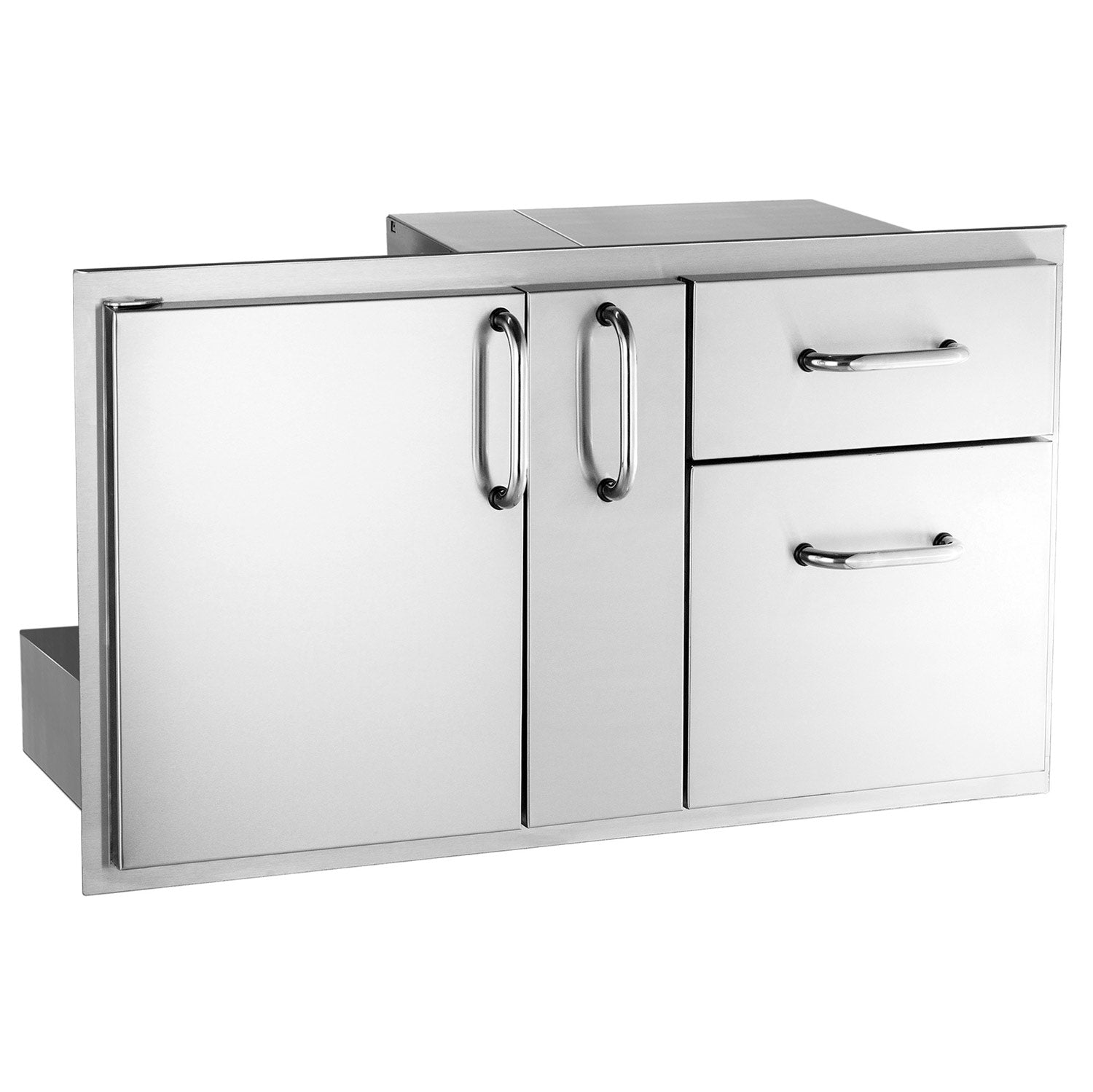 Stainless steel outdoor access cabinet with 2 doors and 2 drawers, metal handles