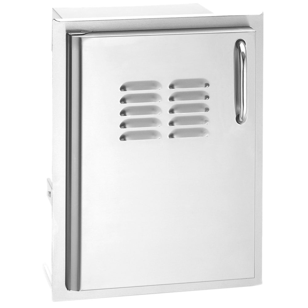 Stainless single-door cabinet with vented louver grille and side handle