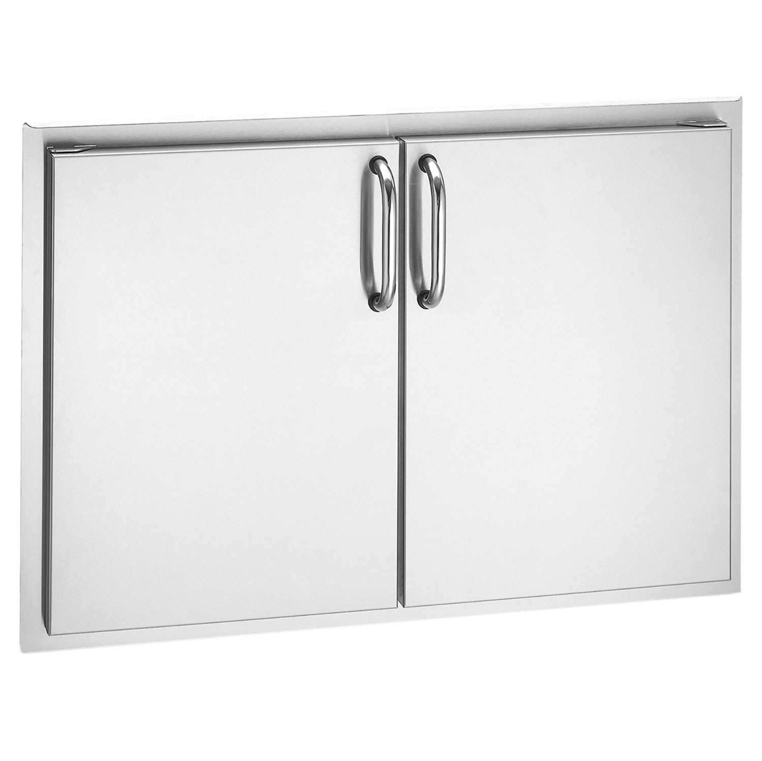 Stainless steel double access door with two-panel hinged frame and central latch