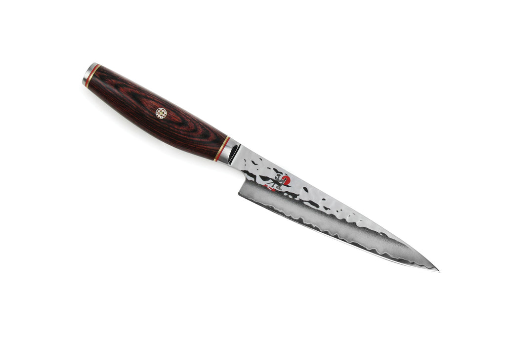 5-inch utility knife with stainless blade and dark wood handle