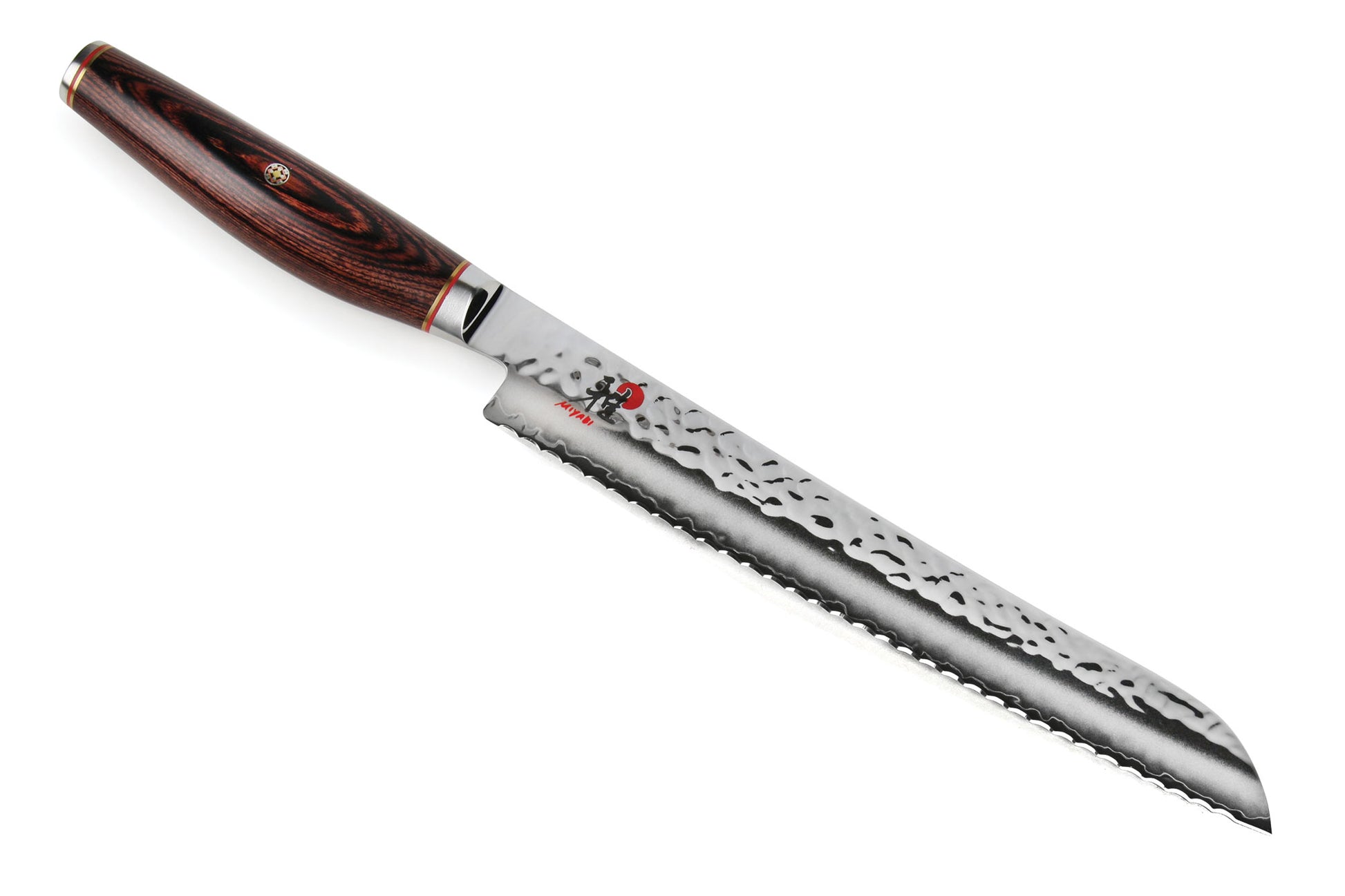 9-inch artisan bread knife with dark wood handle and stainless serrated blade