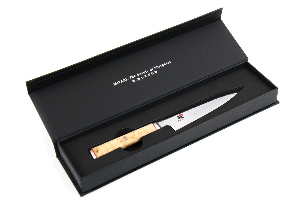 Miyabi paring/utility knife in black gift box with birchwood handle and blade