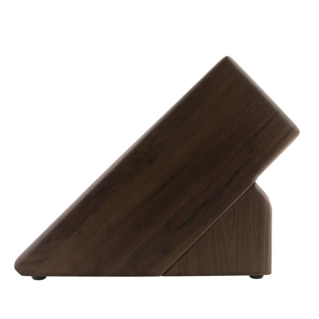Walnut knife block with angled top and base feet