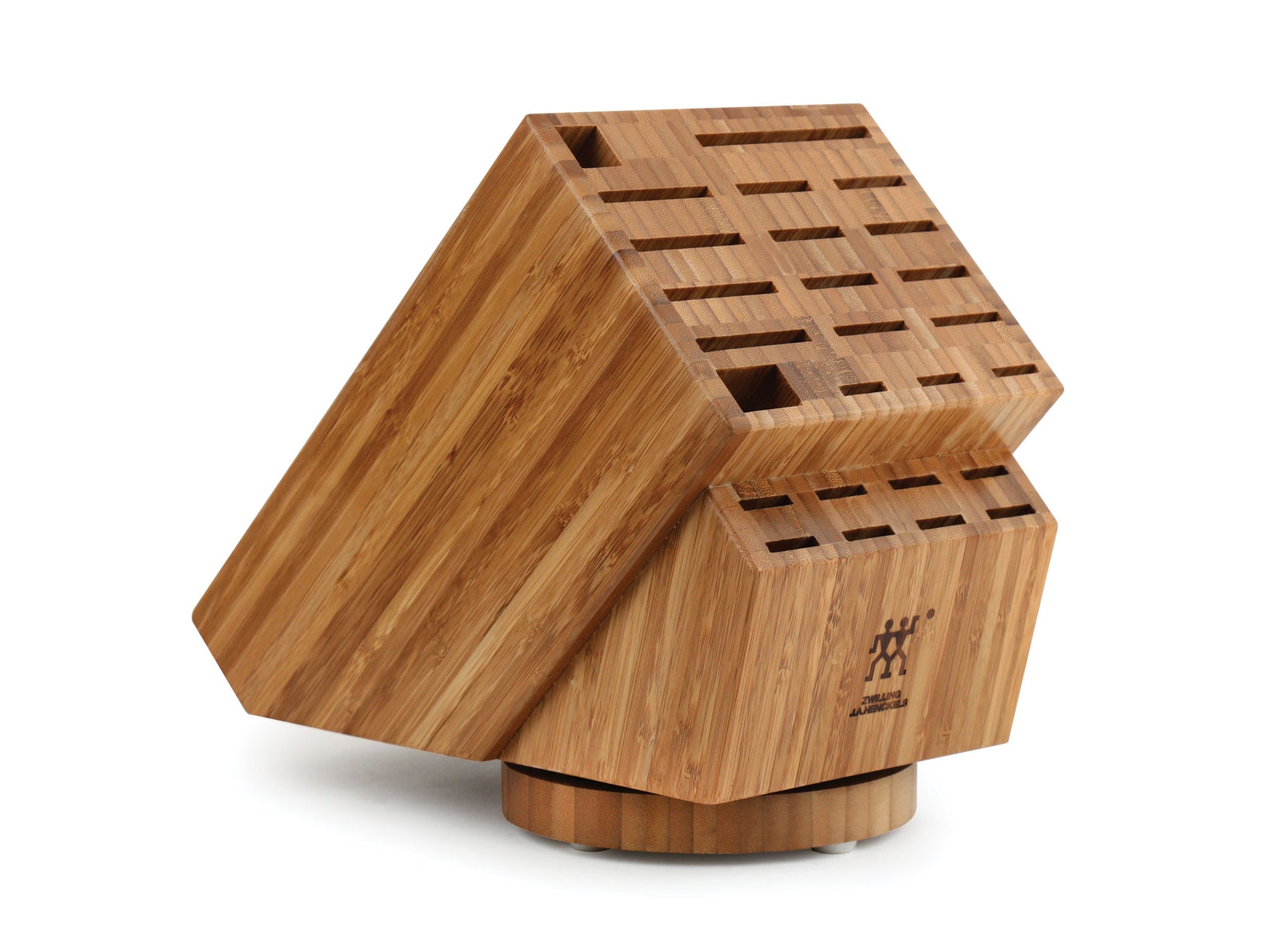 Bamboo swivel knife block with 26 slots and hexagonal base