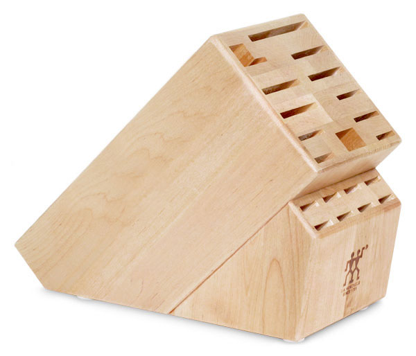 Wooden 20-slot knife block with open slots and Zwilling J.A. Henckels logo
