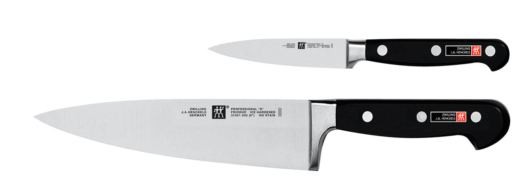Chef knife set, two Professional knives with black handles and stainless blades