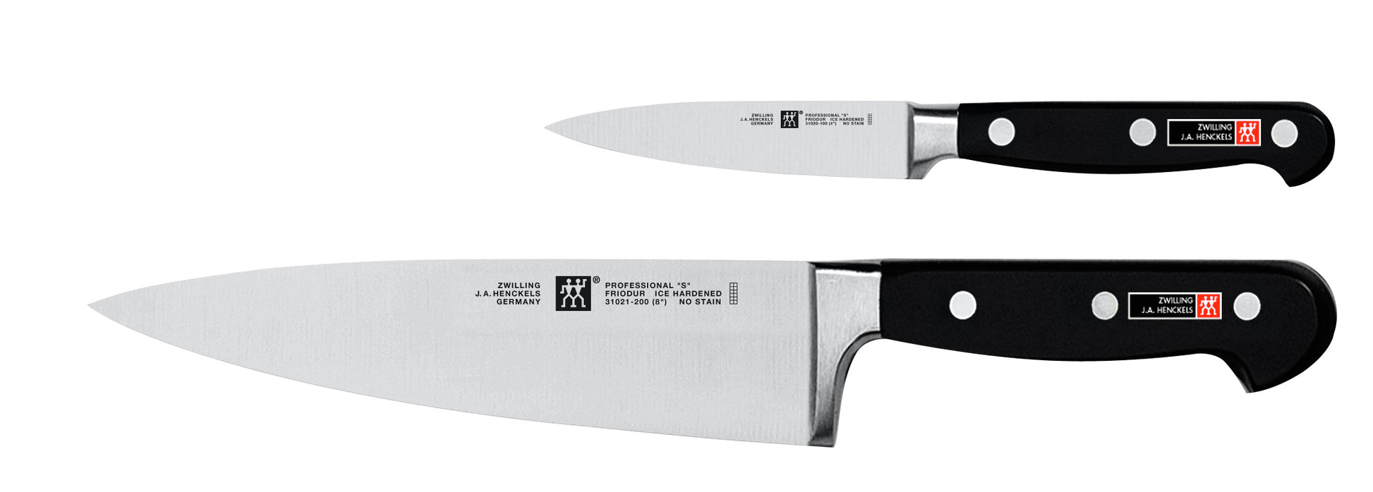 Chef knife set, two Professional knives with black handles and stainless blades