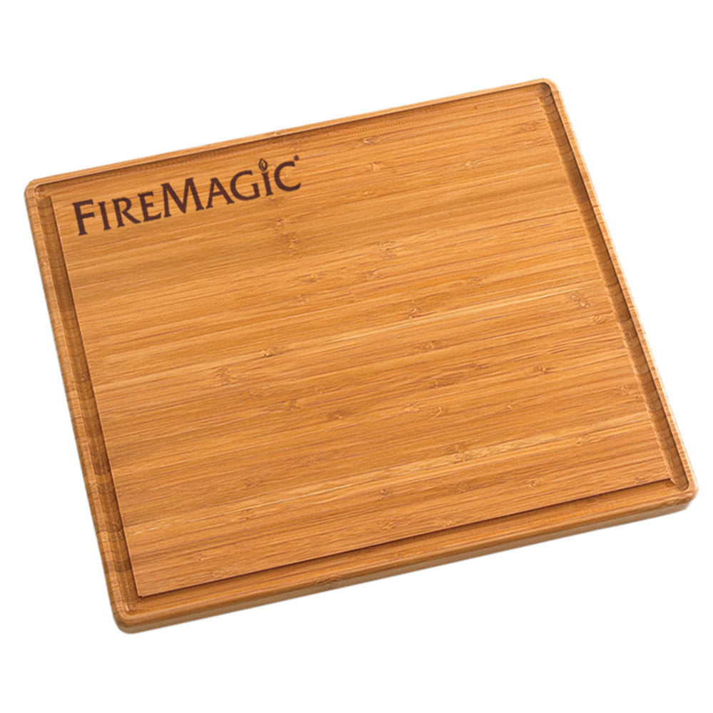 Bamboo cutting board with FireMagic logo, rectangular, warm light wood tone