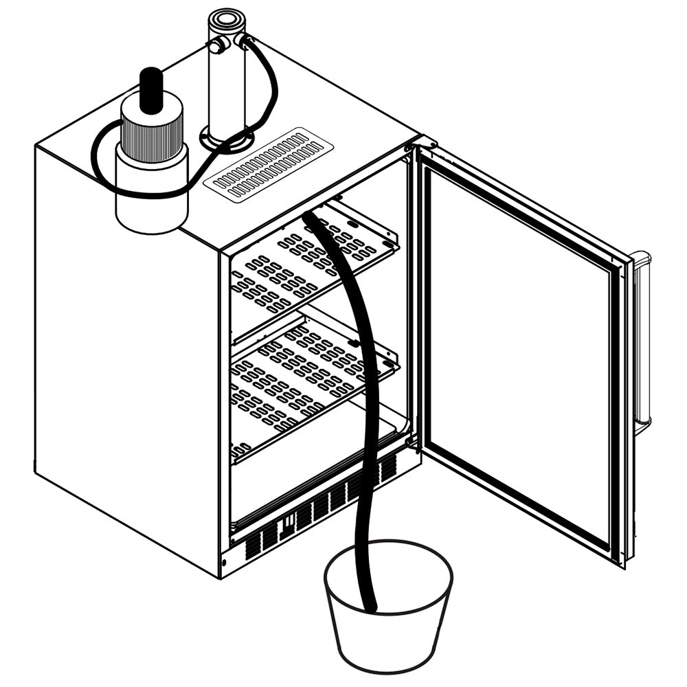Outdoor kegerator cleaning kit with brush, canister, and bucket for rinsing