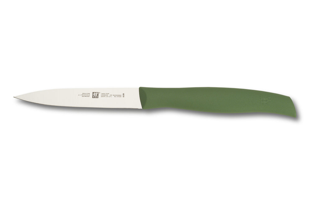Paring knife with white blade and green handle