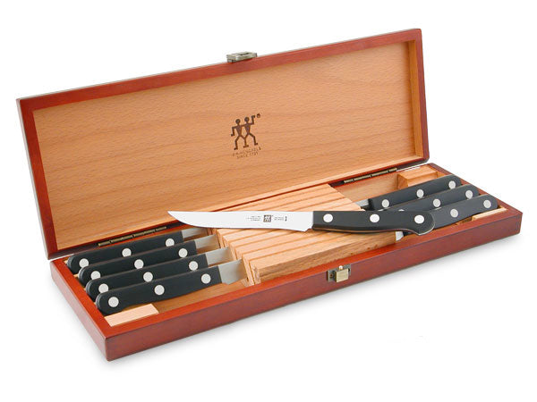 Zwilling J.A. Henckels steak knife set with wood case and black dotted handles