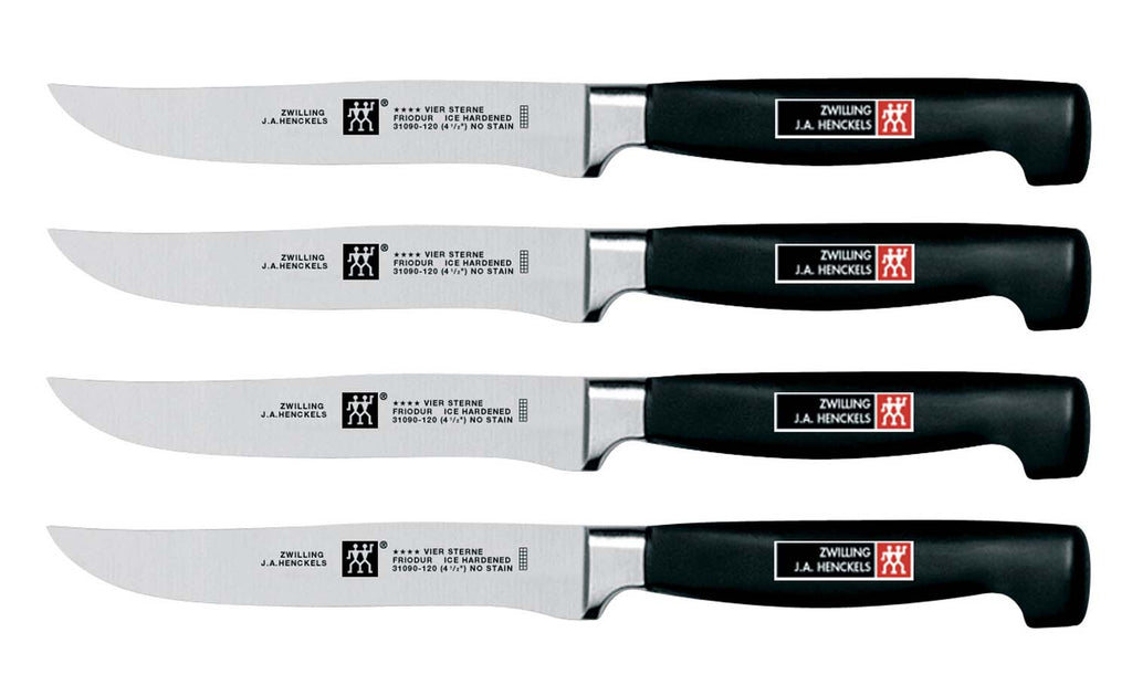 Zwilling Four Star steak knife set, 4-piece with dark green handles and stainless blades