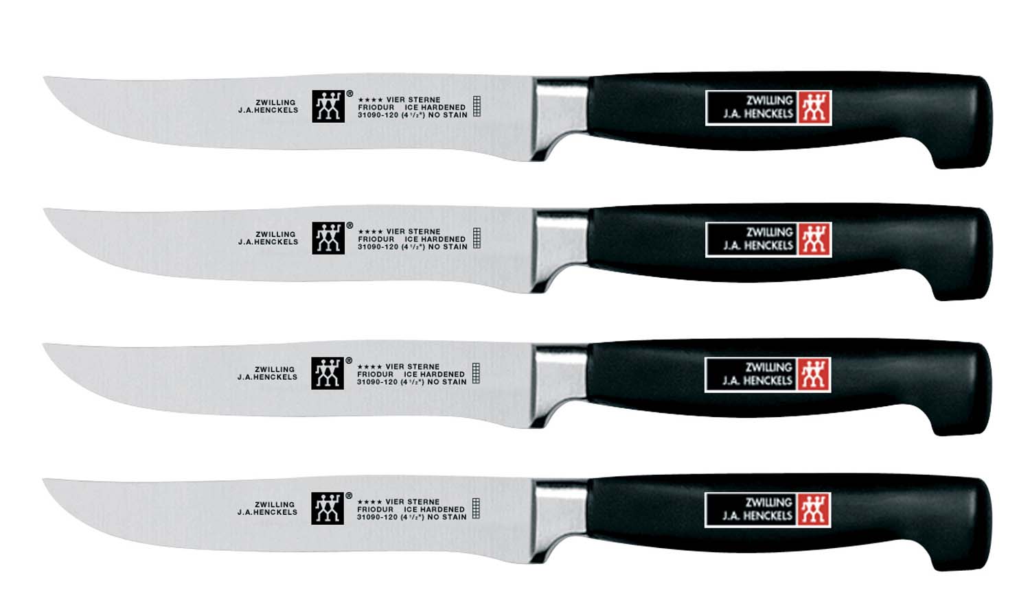 Zwilling Four Star steak knife set, 4-piece with dark green handles and stainless blades