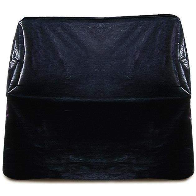 Dark vinyl grill cover with fitted top and side panels for built-in grills