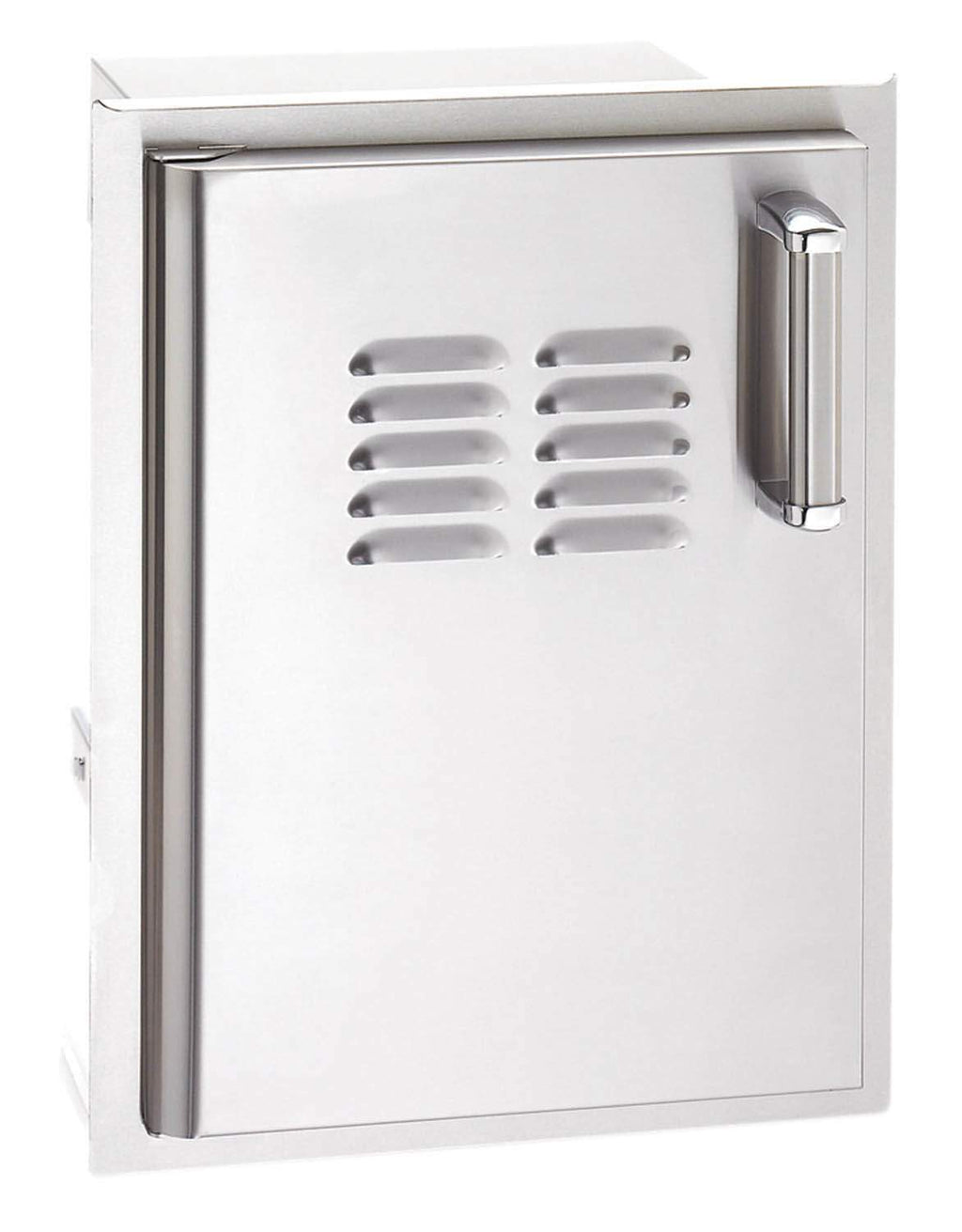Stainless steel access door with louvered vent and right-side vertical cylindrical pull