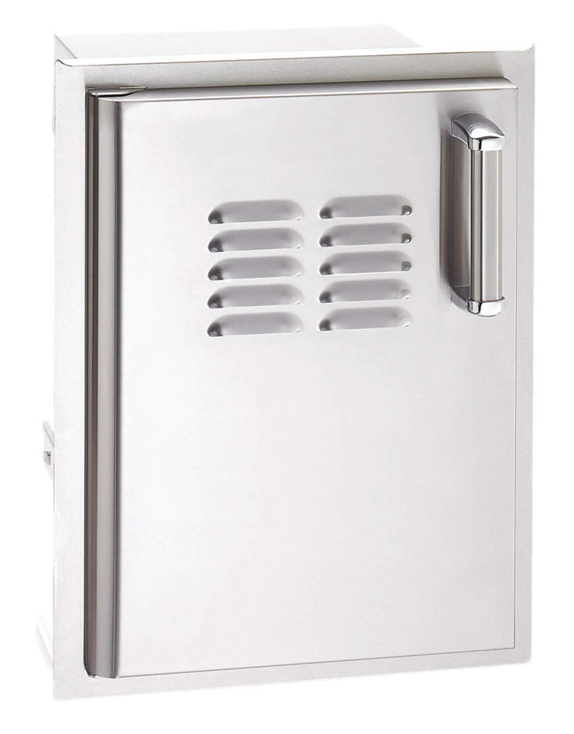 Stainless steel access door with louvered vent and right-side vertical cylindrical pull